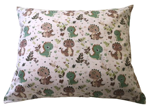 Zöld - barna dínó mintás pamut kispárnahuzat  - 40x50 cm