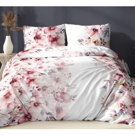   Pamutszatén 3 részes ágynemű huzat - 140x200 cm / rózsaszín árnyalatú virág mintás
