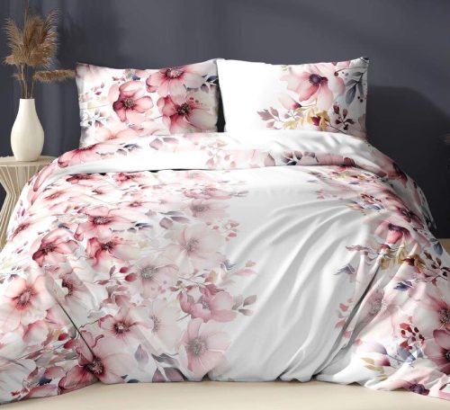 Pamutszatén 3 részes ágynemű huzat - 140x200 cm / rózsaszín árnyalatú virág mintás