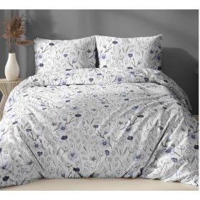   5 részes kétszemélyes ágynemű huzat garnitúra - 200x220 cm / kék virág mintás