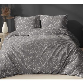   5 részes kétszemélyes ágynemű huzat garnitúra - 200x220 cm / szürke - fehér levél mintás
