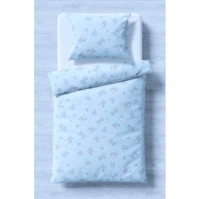   2 részes FLANEL gyermek ágynemű huzat szett 90x130 cm / kék maci - felhő mintás