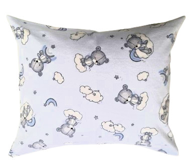 Kék maci - felhő mintás flanel kispárna huzat - 40x50 cm 