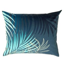   Pamutszatén kispárna huzat - 40x 50 cm / petrol zöld pálmalevél mintás