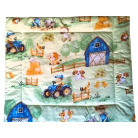   Lapos Ovis Kispárna - 38 x 48 cm / halványzöld alapon farm állatok - kék traktor mintás