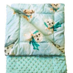   Türkiz Super Hero kutya mintás kétoldalas minky baba takaró - 75x100 cm