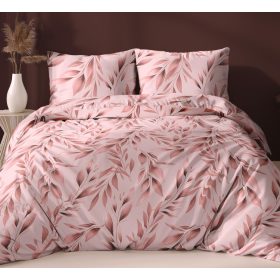   5 részes kétszemélyes ágynemű huzat garnitúra - 200 x 220 cm / rózsaszín levél mintás