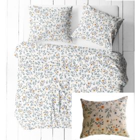   3 részes pamut ágynemű huzat szett - 140X200 cm /   fehér alapon sárga virág - levél mintás