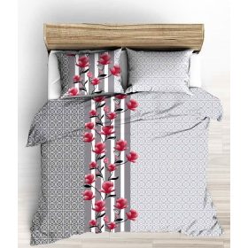   3 részes pamut ágynemű huzat szett - 140X200 cm /szürke mandala - magnólia mintás