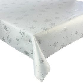   Kétoldalas, foltálló karácsonyi hópelyhes - pöttyös terítő fehér - ezüst színű - 140x240 cm