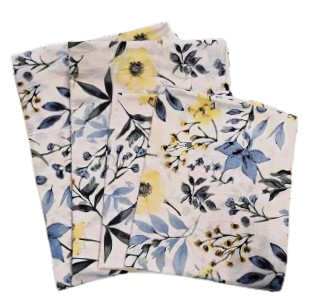 4 db-os pamut párnahuzat szett / kék - sárga virág