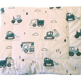   Lapos ovis kispárna - 38x480cm / petrol zöld munkagép mintás