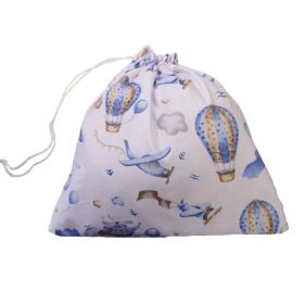   Repülő - hőlégballon mintás ovis gyerek zsák - 30x30 cm Fehér alapon