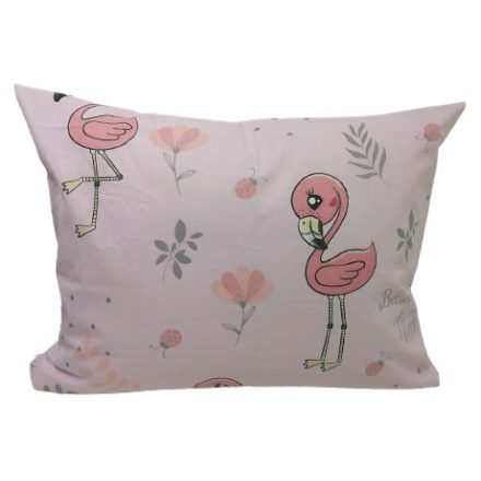 Pamut kispárna huzat - rózsaszín flamingó - 40x50 cm