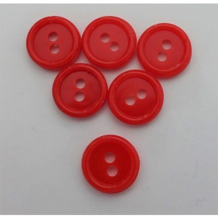 Piros, két lyukú, műanyag gomb, ¤ 12 mm.