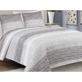 Elegáns steppelt ágytakaró szett szürke csíkos 220x240 cm