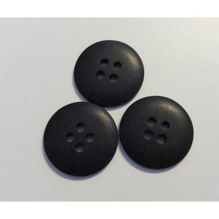 Fekete műanyag gomb, négy lyukú ¤ 18 mm 