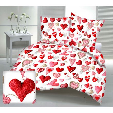 Valentín napi ágynemű huzat szett - piros szív mintával  140 x 200 cm