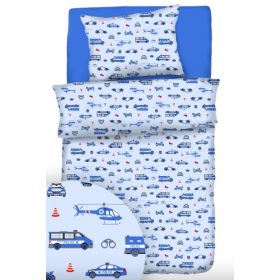   2 részes ágynemű huzat szett kék alapon rendőr járműves - 90x130 cm