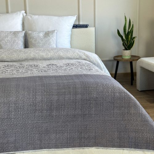 3 részes ágytakaró szett 220x240 cm elegáns szürke barokk mintával