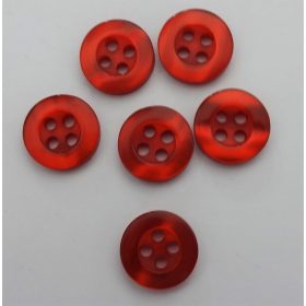 Bordó, négy lyukú, műanyag gomb, átmérő 12 mm, 10db-os kiszerelésben.
