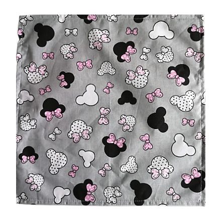 Textil szalvéta gyermekeknek - szürke - rózsaszín masnis egérfej - 30x30 cm