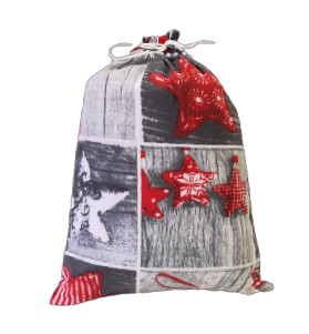Textil Mikulás zsák - Ajándék tasak / Piros rénszarvas télapó mintás - 25 x 35 cm