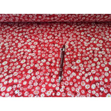 Piros alapon margaréta mintás pamutvászon textil - 240 cm