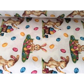  Fehér alapon Húsvéti tojás - nyuszi mintás 240 cm széles pamutvászon