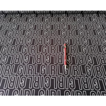 Fekete alapon girl feliratos műszálas jersey textil - 150 cm