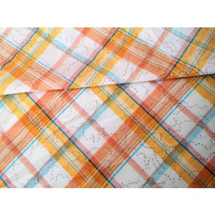 Narancssárga kockás flokon textil - 140 cm