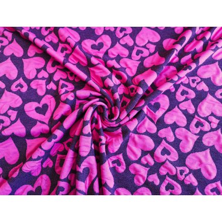  Jacquard textil szürke - pink tyúkláb - szív mintával - 160 cm
