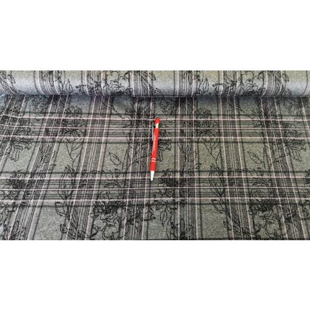 Szürke kockás - virágos jacquard textil - 160 cm