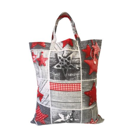 Piros - szürke karácsonyi csillag mintás textil táska - 35x45 cm 