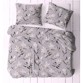   3 részes pamut ágynemű huzat szett - 140X200 cm / szürke - narancs levél mintás
