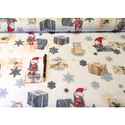 Kislány karácsonyi ajándékcsomag mintás pamutvászon - 160 cm
