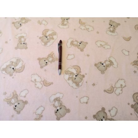 Flanel textil - méteráru  - 160 cm / púder rózsaszín alapon maci - felhő mintás