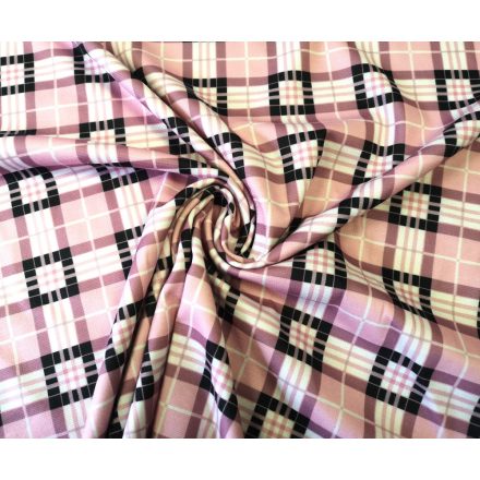 Rózsaszín - fekete kockás jersey textil - 150 cm 