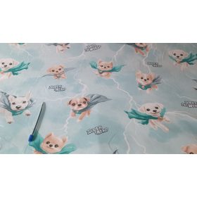   Super Hero kutya gyermek mintás  pamutvászon - türkiz színben 160 cm széles 