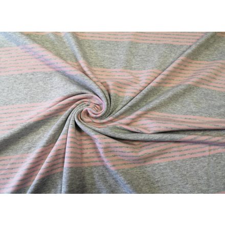 Szürke - rózsaszín csíkos rugalmas pamut jersey textil - 170 cm