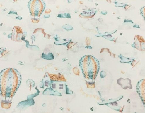 Gyermek mintás pamutvászon textil - méteráru - 160 cm / repülő - hőlégballon mintás