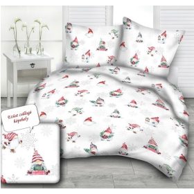 Fehér alapon korcsolyázó manó mintás ágynemű huzat szett