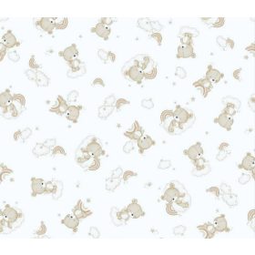 Maci - felhő mintás pamutvászon fehér alapon - 160 cm