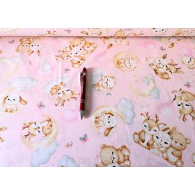   Pamutvászon textil - 160 cm / cuki állatkölyök - rózsaszín
