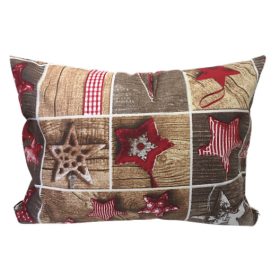   Pamut kispárna huzat - 40x50 cm - barna - piros karácsonyi csillagos