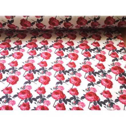 Piros rózsaszál mintás rugalmas futter textil 180 cm 