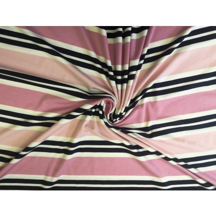 Rózsaszín - sötétkék - mályva csíkos rugalmas jersey textil - 170 cm 