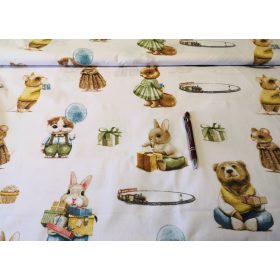   Aranyos erdei állatok ajándék csomagokkal pamutvászon textil - 160 cm