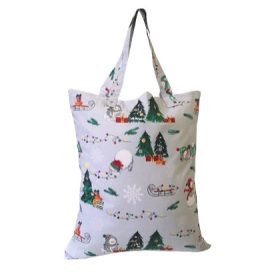   Szürke hóember - fenyőfa mintás 35x45 cm karácsonyi textil ajándéktáska