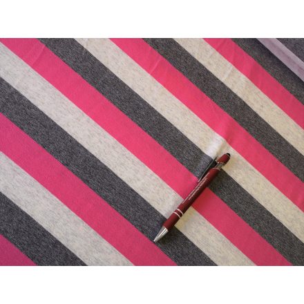 Pink - szürke melange csíkos pamut jersey textil  -165 cm